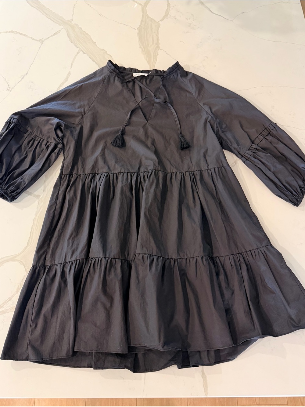 vestique Black Tiered Tassel Tie Dress